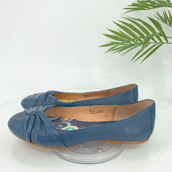 Born Women's Lilly Ballet Flat Size 7 Navy Blue Leather Slip On Knot Bow Shoes - Picture 7 of 13